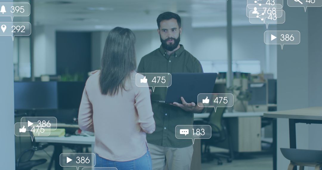 Business Collaborators Analyzing Social Media Engagement Metrics Key