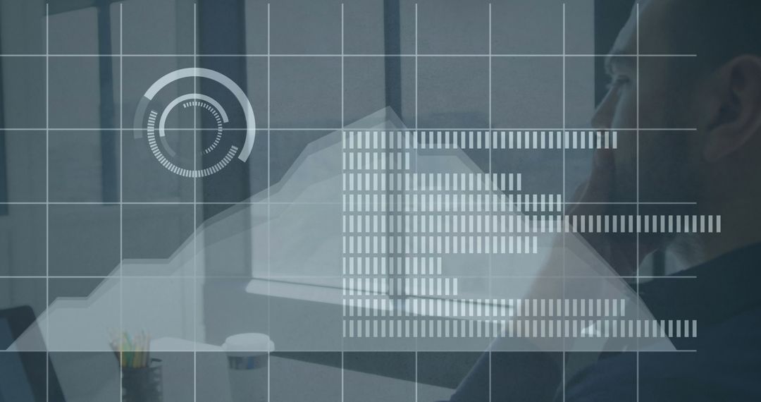 Data Analysis over Contemplative Businessman in Modern Office