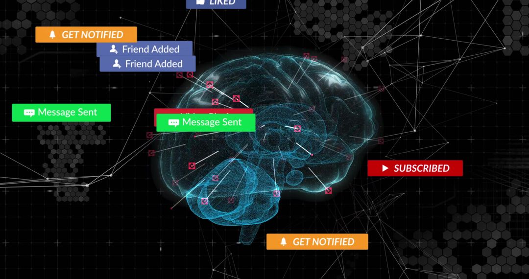 Futuristic Holographic Brain with Digital Notification Interface