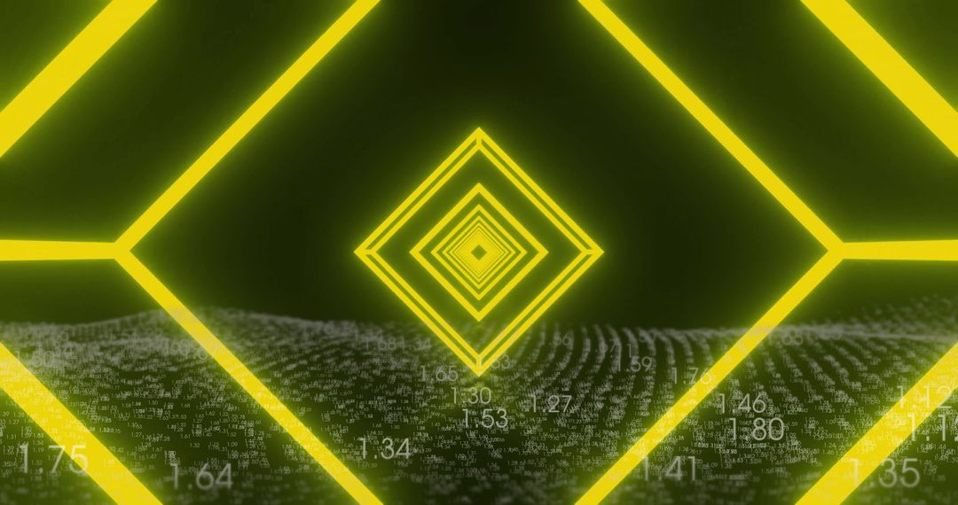 Glowing Yellow Diamonds with Digital Data Representation