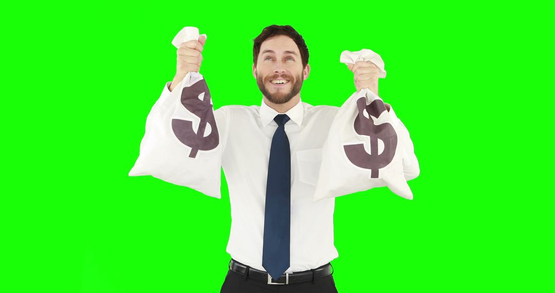 Excited Businessman Holding Money Bags on Green Screen Background - Free Images, Stock Photos and Pictures on Pikwizard.com