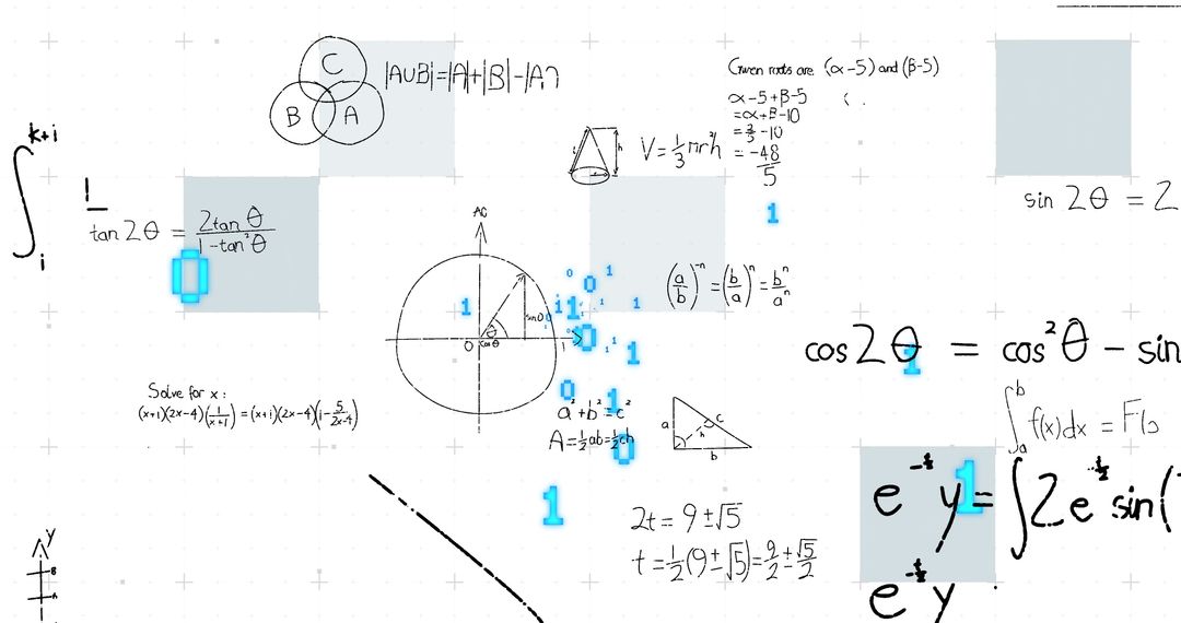 Mathematical Collage Illustrating Formulas and Concepts on Grid Paper