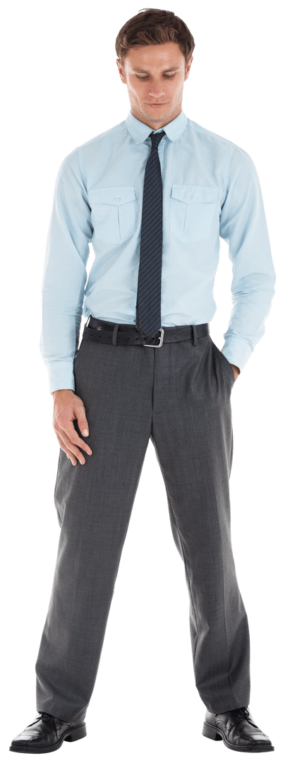 Transparent Serious Businessman Standing Hand in Pocket