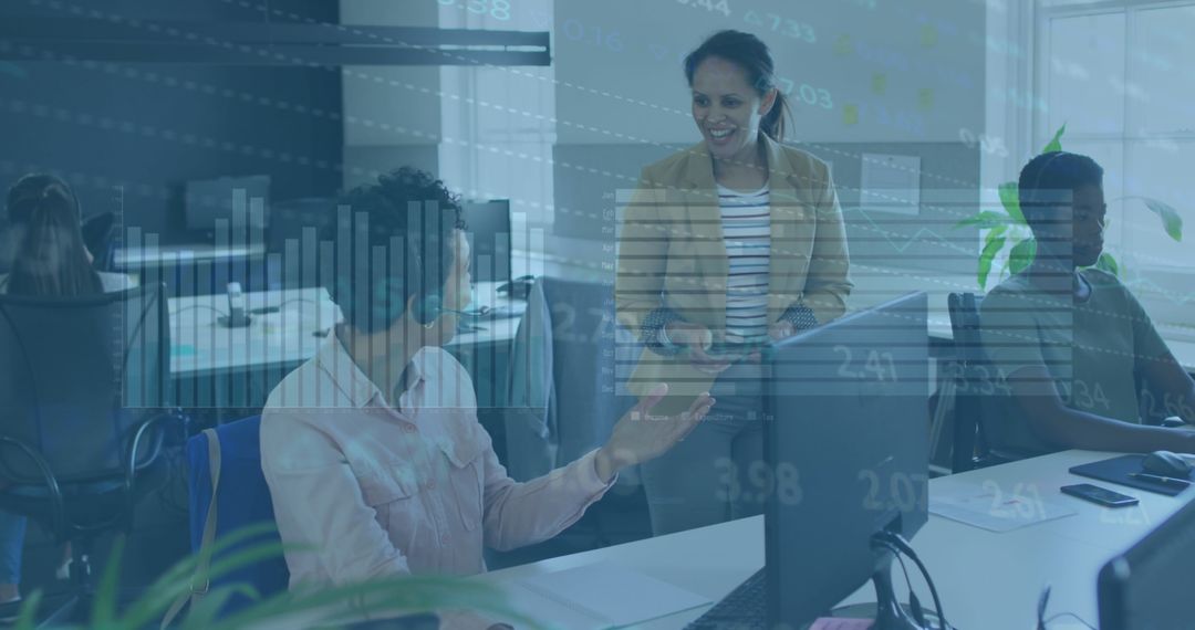 Diverse Colleagues Discussing Market Data in Modern Office