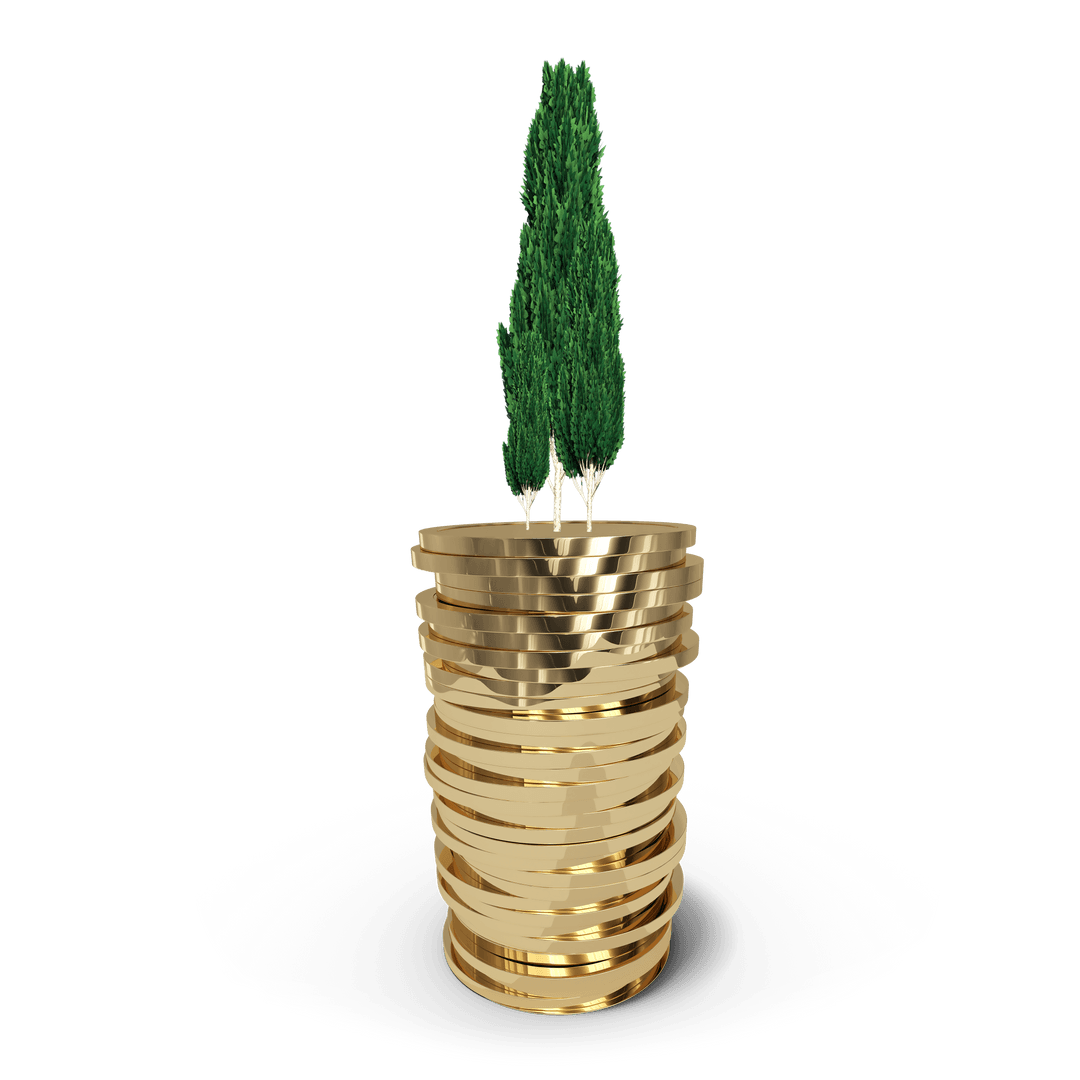 Golden Coins Growing Tree on Transparent Background