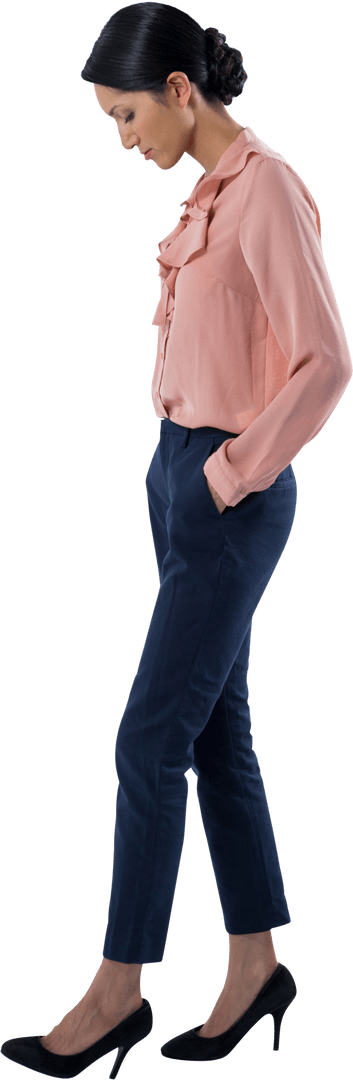 Thoughtful Executive Woman Standing Transparent