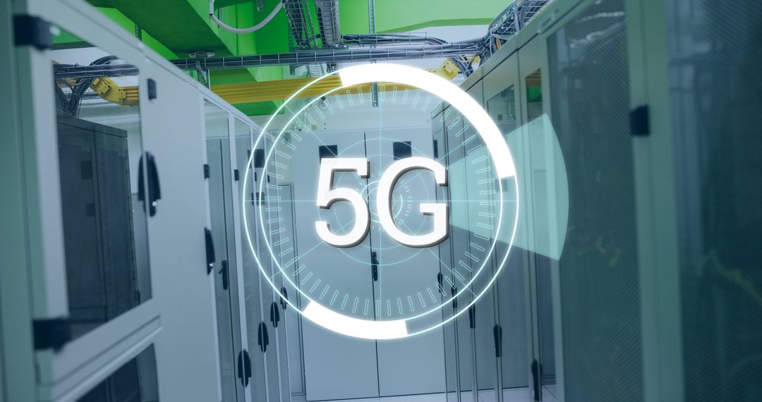 Futuristic 5G Concept with Server Room Background