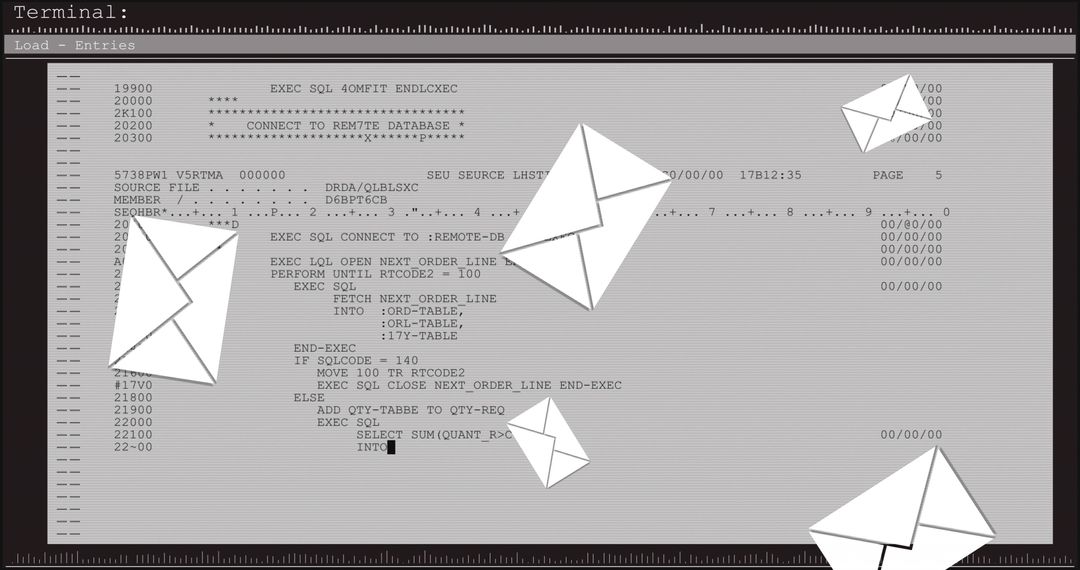 Global Data Processing Concept with Email Icons on Terminal