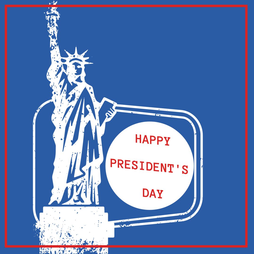 Happy President's Day Text with Statue of Liberty on Blue Background - Download Free Stock Templates Pikwizard.com