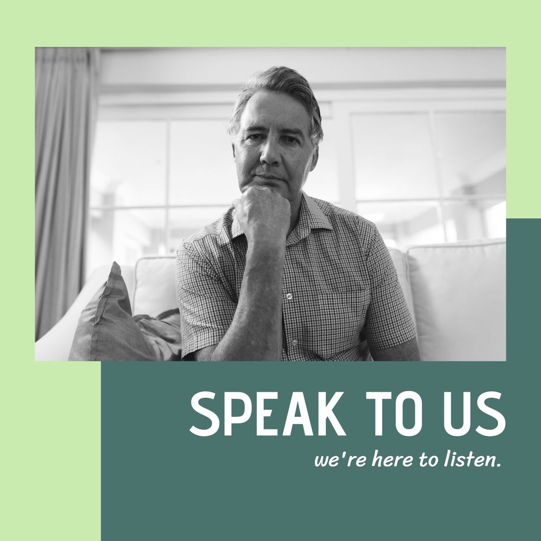 Mental Health Support Encouragement with Thoughtful Senior Man