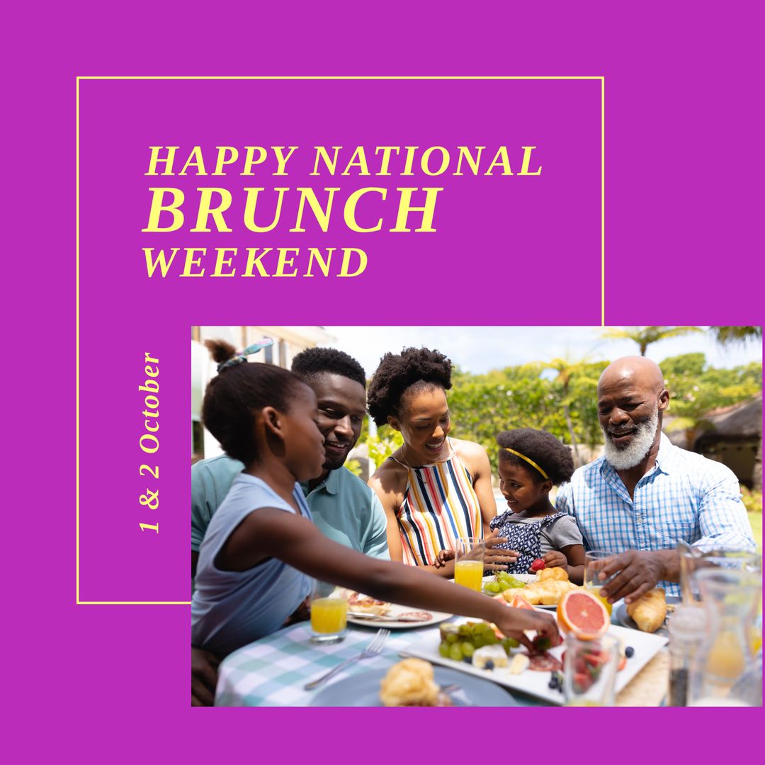 Family Celebrating National Brunch Weekend with Breakfast Outdoors