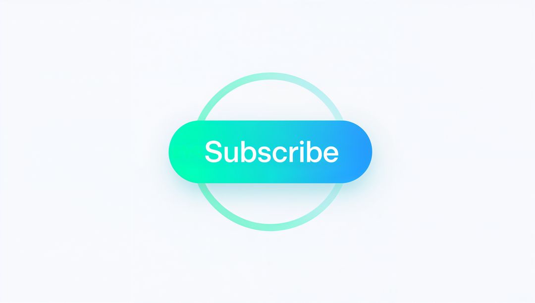 Floating teal-blue Subscribe button with circular gradient ring on pale gray background