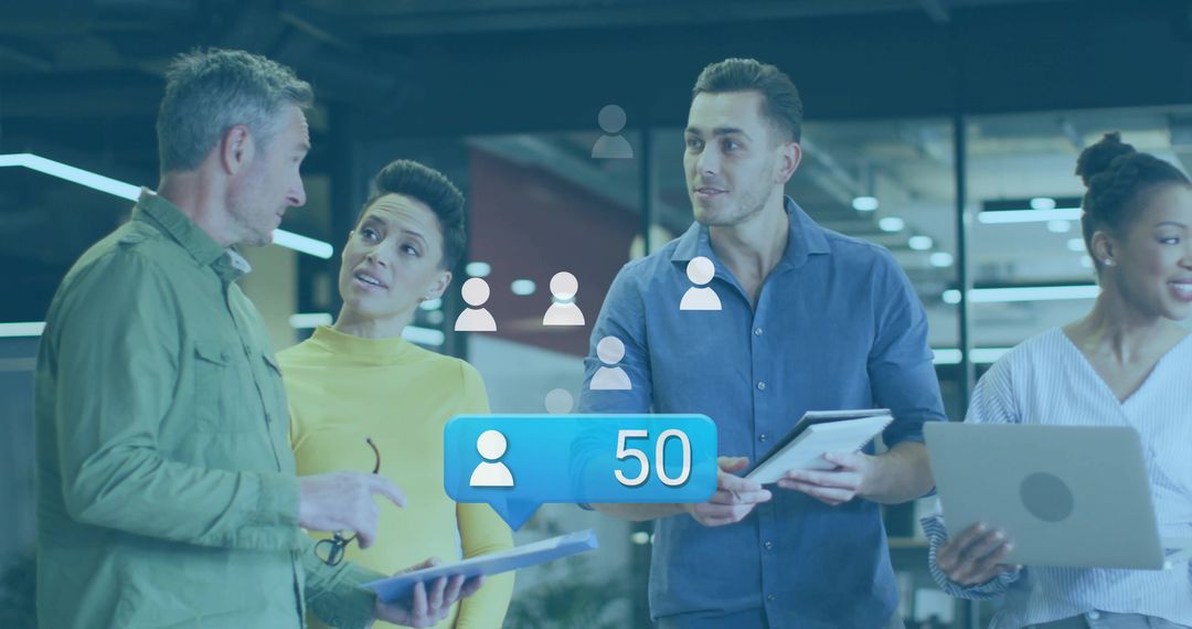 Team Collaboration in Modern Office with Digital Connections