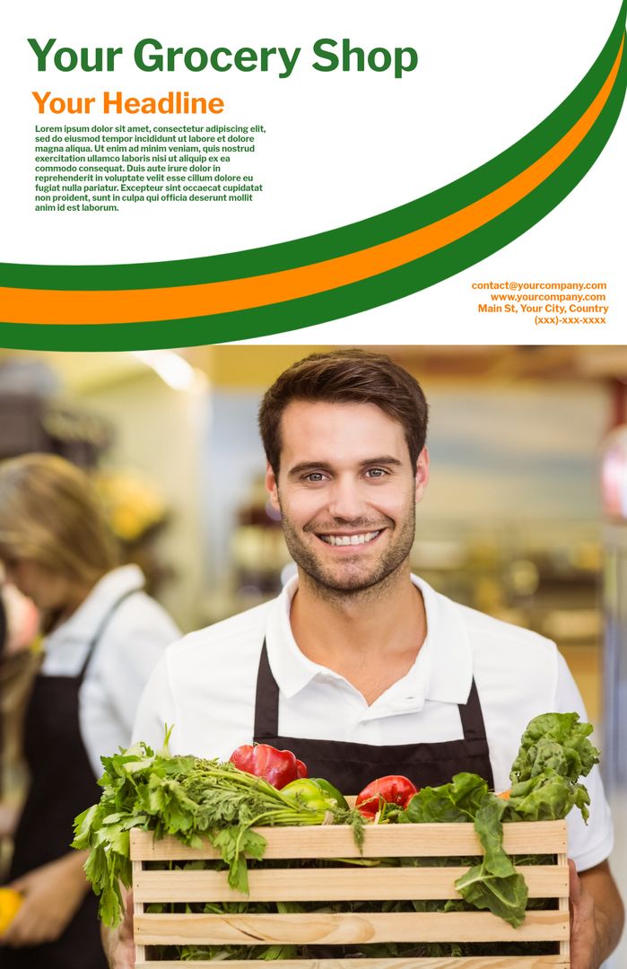 Friendly Grocer Holding Fresh Organic Vegetables in Local Grocery Store - Download Free Stock Templates Pikwizard.com