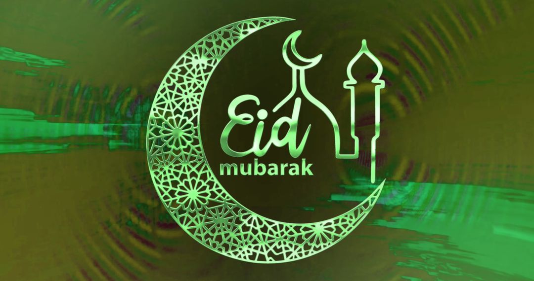 Eid Mubarak Greeting with Crescent and Mosque Design - Free Images, Stock Photos and Pictures on Pikwizard.com