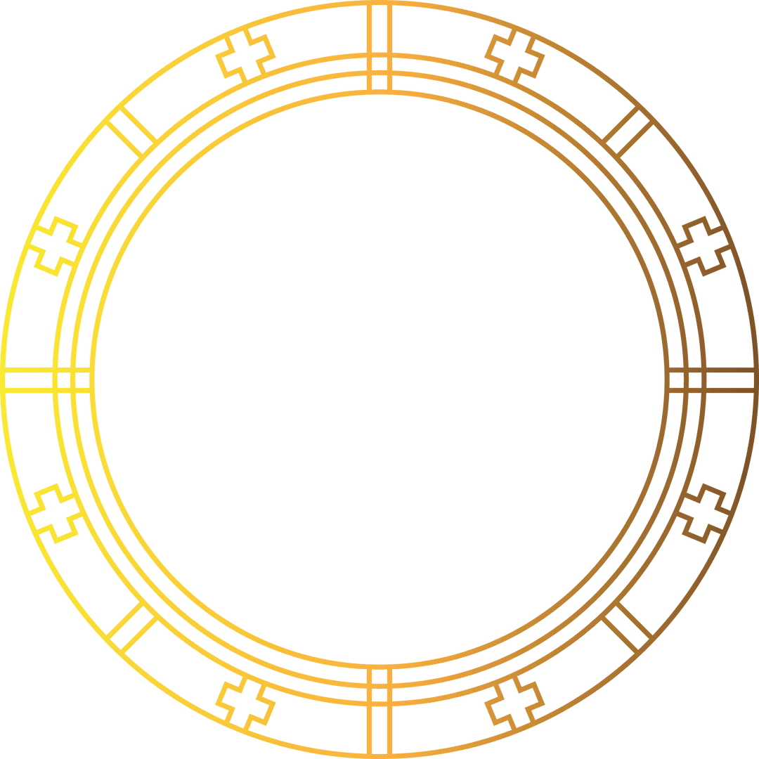 Elegant Gold Circular Frame with Crosses on Transparent Background
