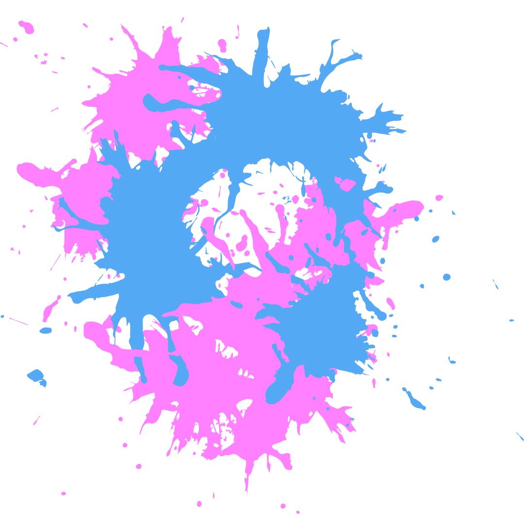 Colorful Pink Blue Splash Art on Transparent Background