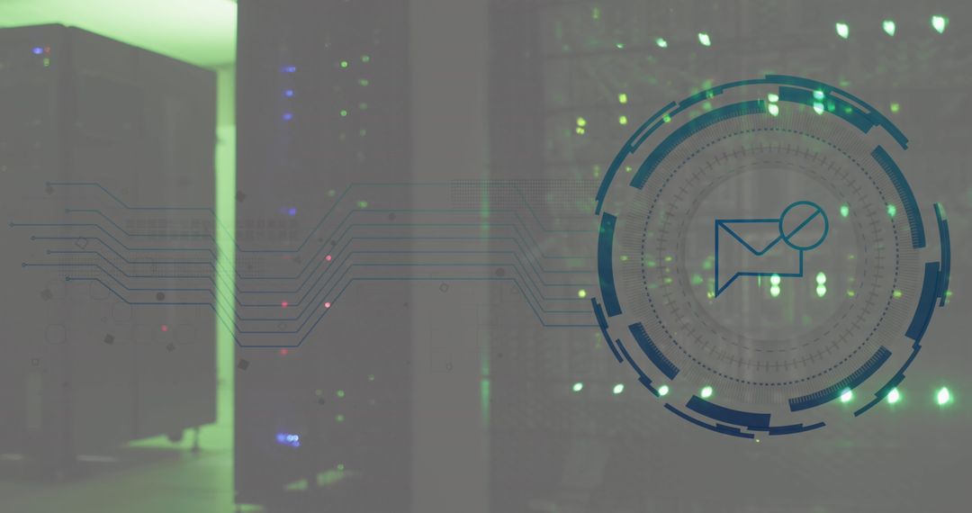 Cyber Security Icon Overlay on Server Room