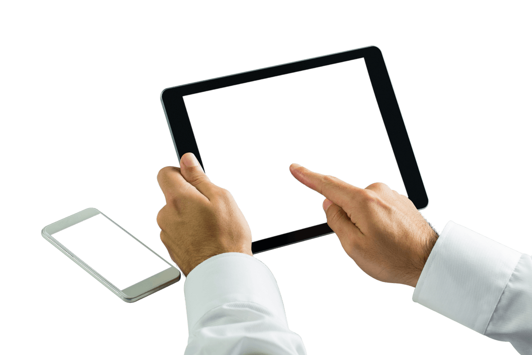 Professional Businessman Using Transparent Touchscreen Tablet Device