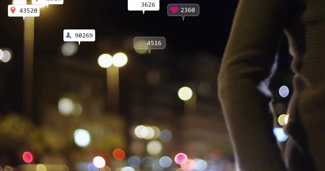 Digital Metrics Overlayed on Nighttime Urban Street Scene