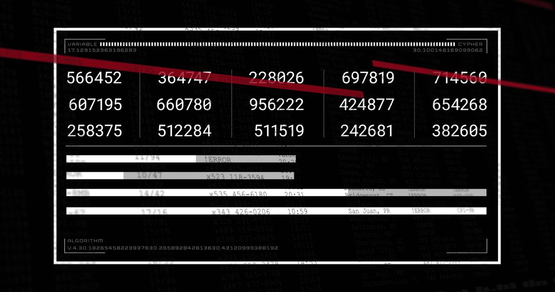 Digital Interface with Numeric Data Processing on Black Background