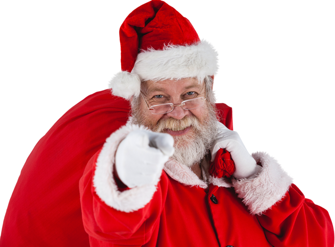 Transparent Portrait of Santa Claus Pointing While Holding Christmas Bag - Download Free Stock Images Pikwizard.com