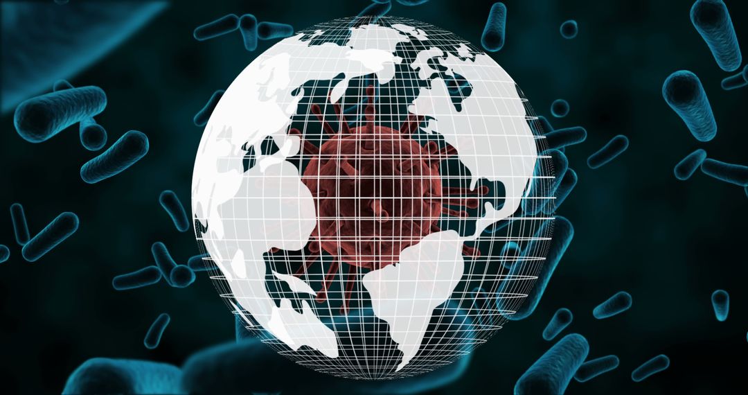 Global Health Concept with Globe and Bacteria Animation