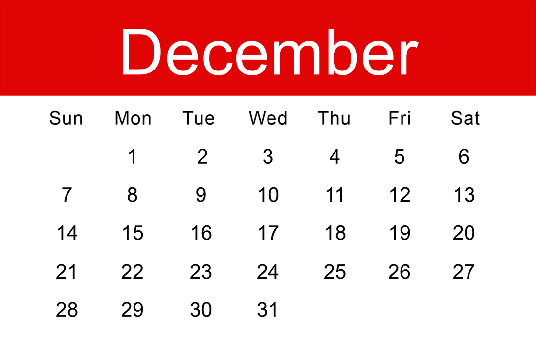 Transparent December Calendar Illustration on Transparent Background