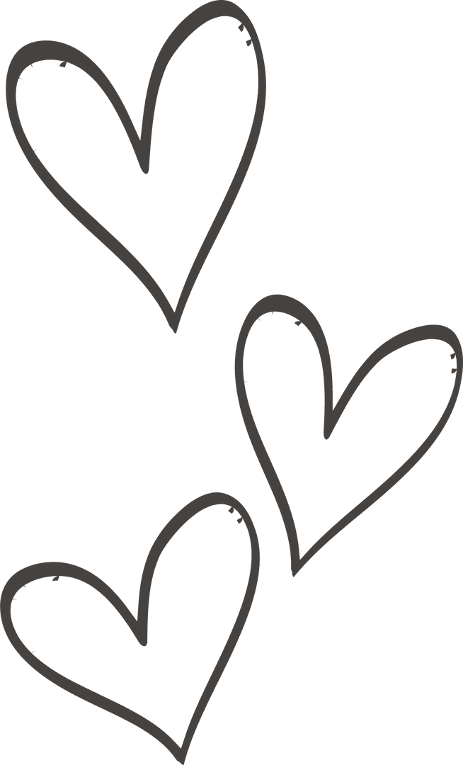 Three Hand-Drawn Hearts on Transparent Background