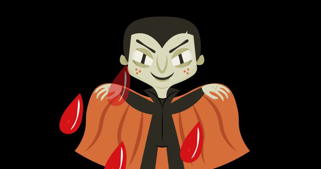 Cartoon Vampire with Blood Droplets on Black Background