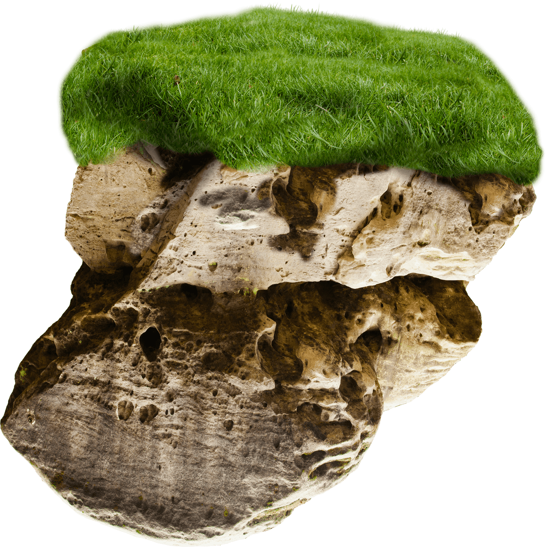 Transparent Grass Layer on Weathered Rock Formation