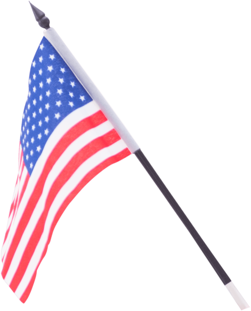 Close-Up of Transparent American Flag Waving on Black Stick
