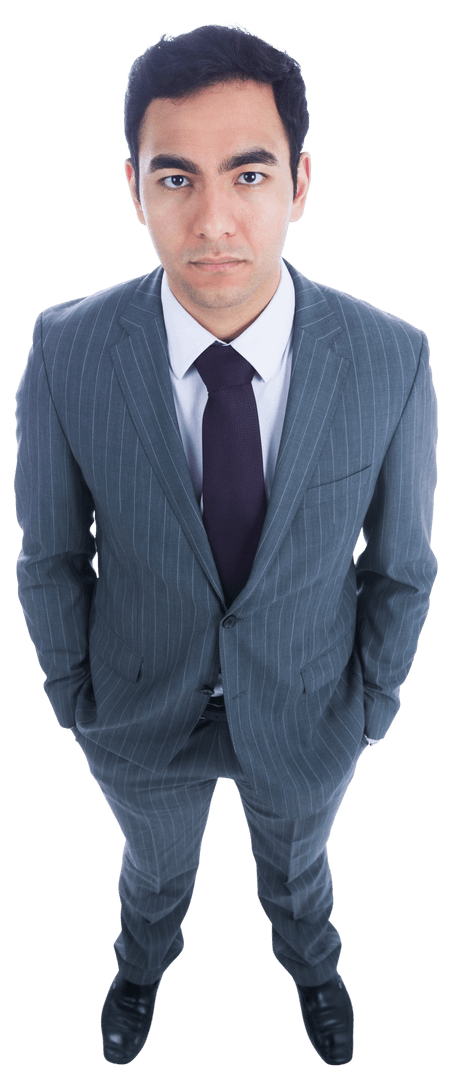 Professional Biracial Businessman in Pinstripe Suit on Transparent Background