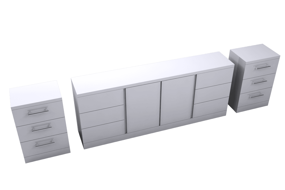 White Modern Cabinets with Drawers on Transparent Background