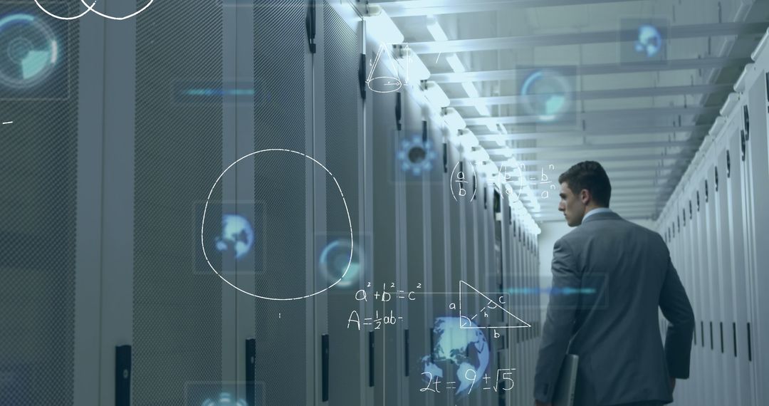 Cybersecurity Expert Analyzing Data in Advanced Server Room