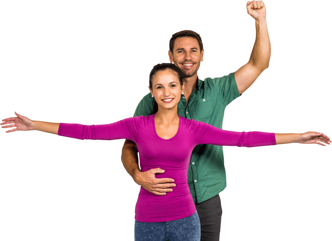 Joyful Couple Embracing with Open Gesture on Transparent Background