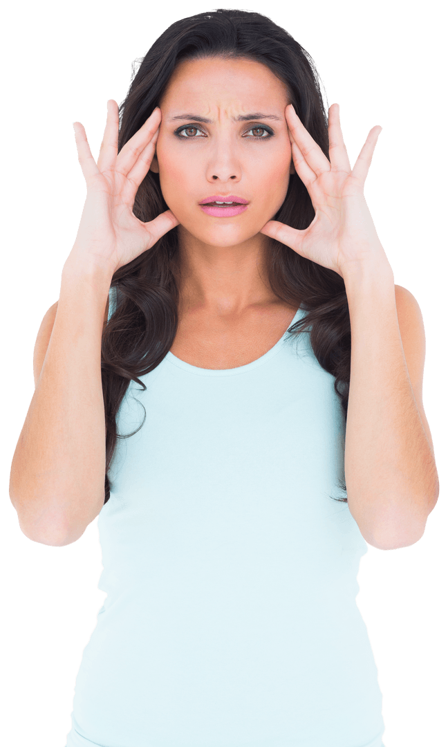 Transparent Image of Brunette Woman Having Headache