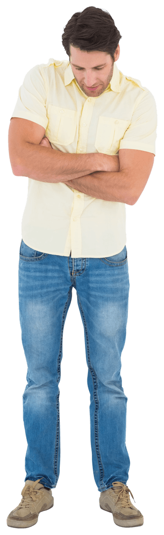 Transparent Confident Man Looking Down with Crossed Arms