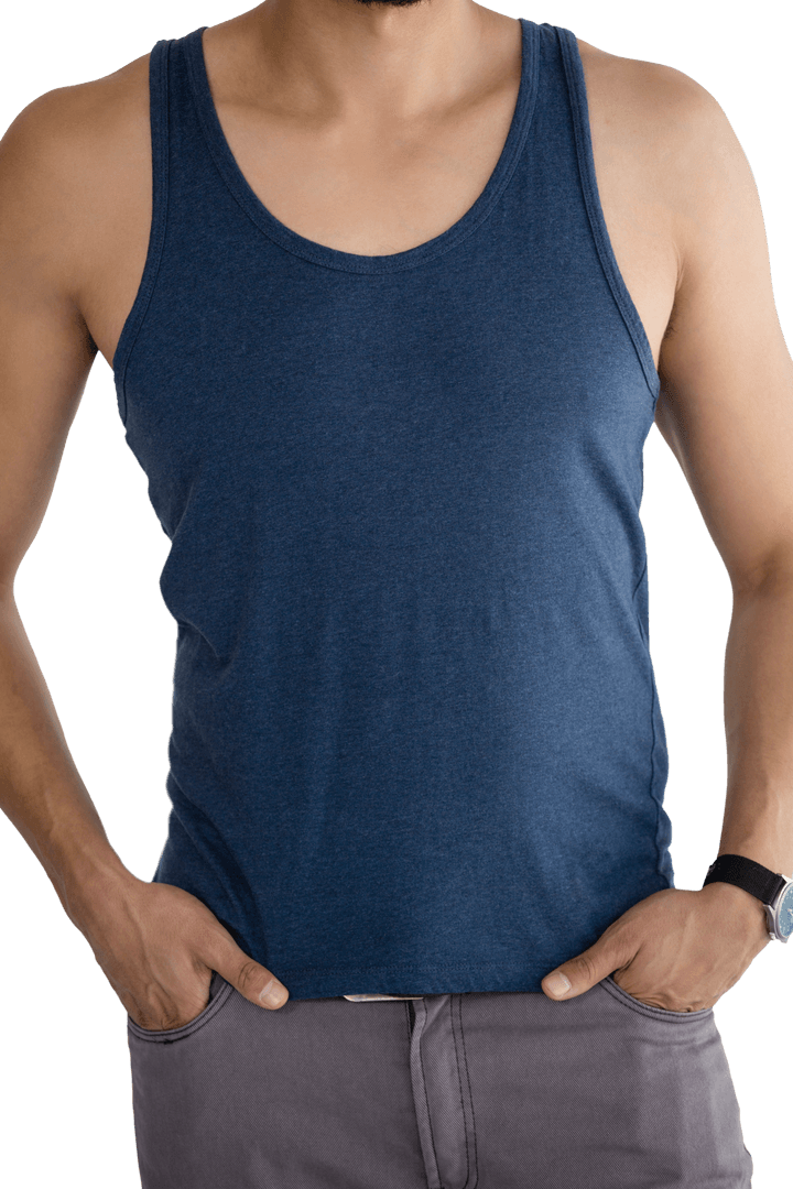 Transparent Mid-section of Man in Blue Tank Top