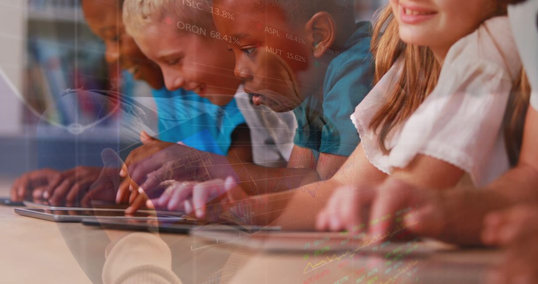 Diverse Students Engaged with Tablets in Technology Learning