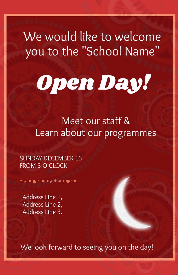 Invitation to School Open Day with Ornamental Background