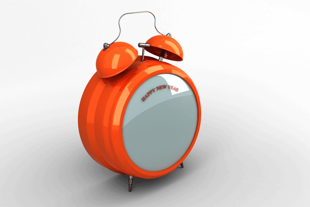 Retro Orange Alarm Clock with New Year Message Transparent Background