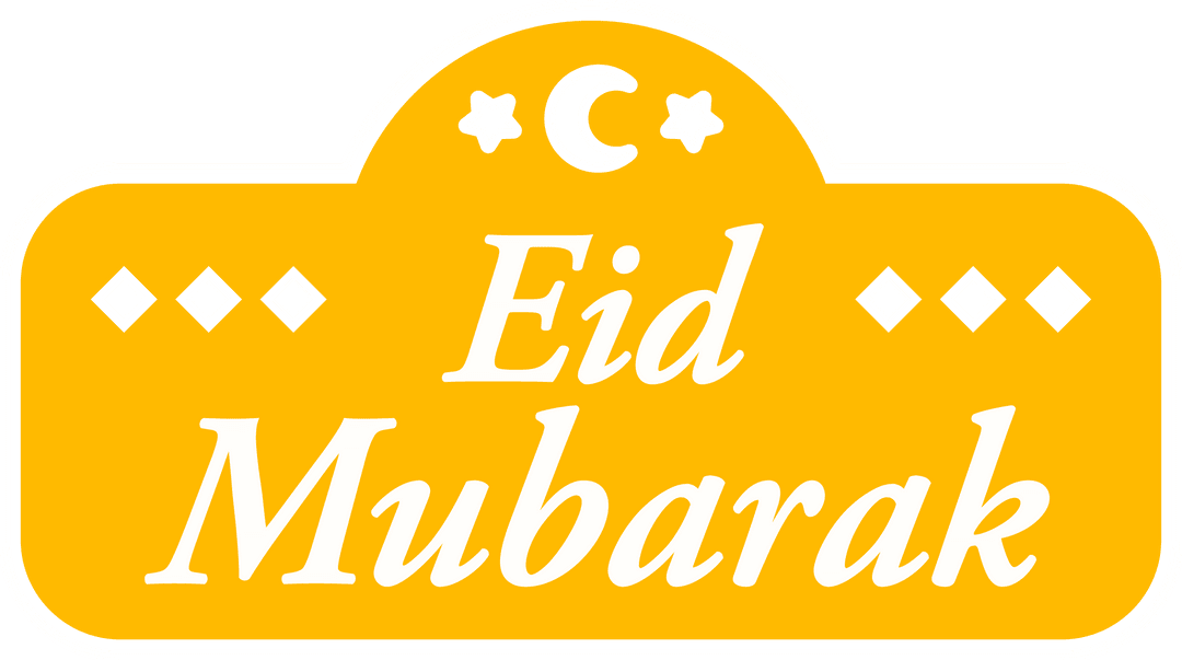 Eid Mubarak Yellow Placard with Crescent and Stars on Transparent Background