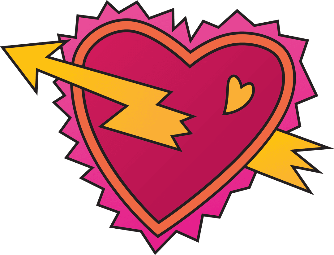 Romantic Heart with Arrow Illustration on Transparent Background