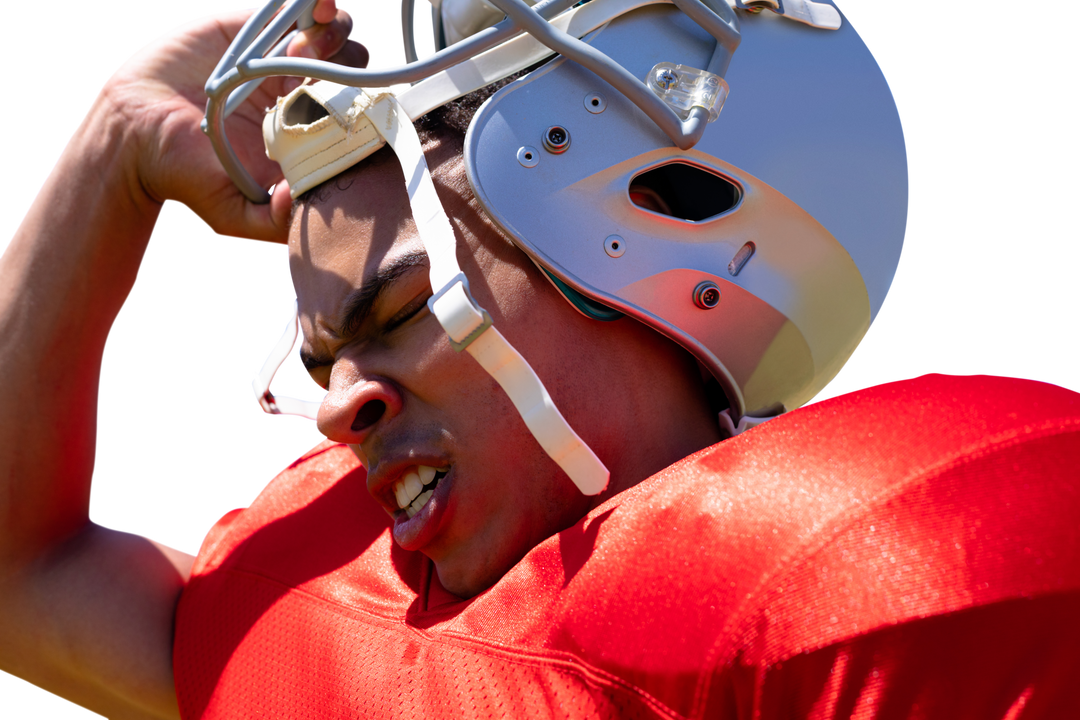 Exhausted African American Football Player Adjusting Helmet Transparent Background - Download Free Stock Images Pikwizard.com