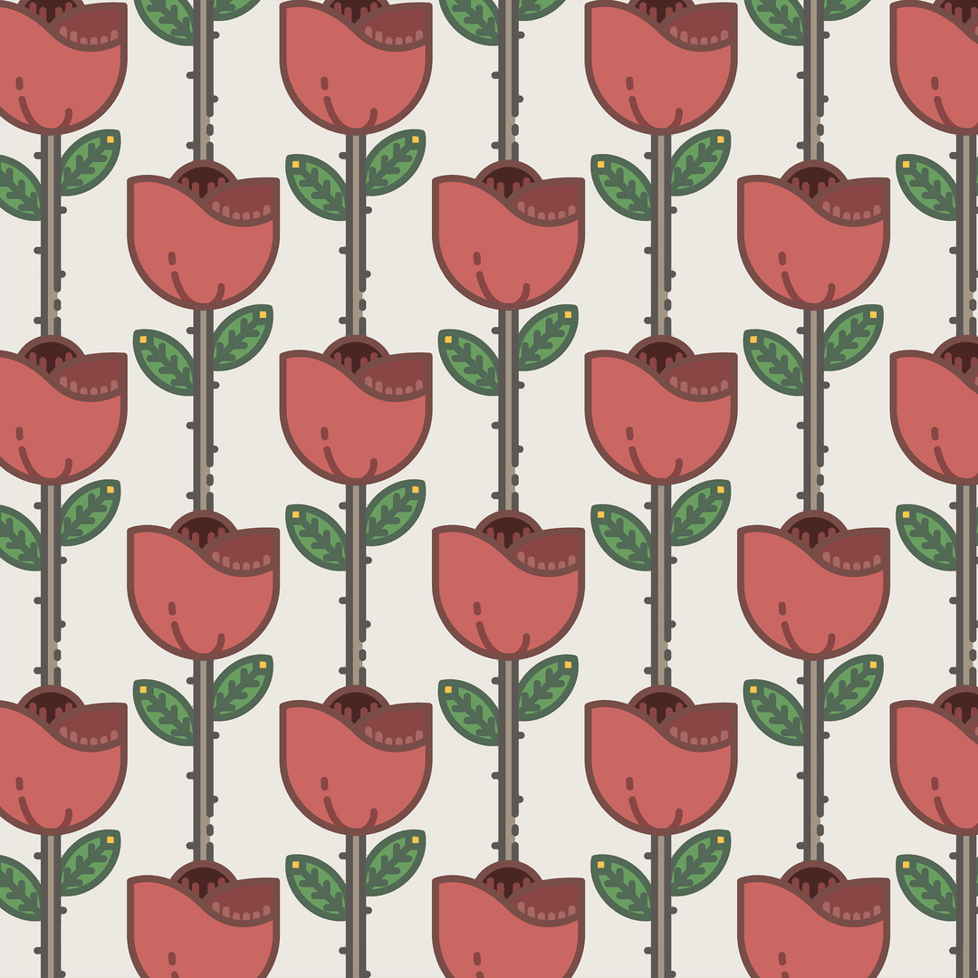 Seamless Red Rose Pattern Illustration on Transparent Background