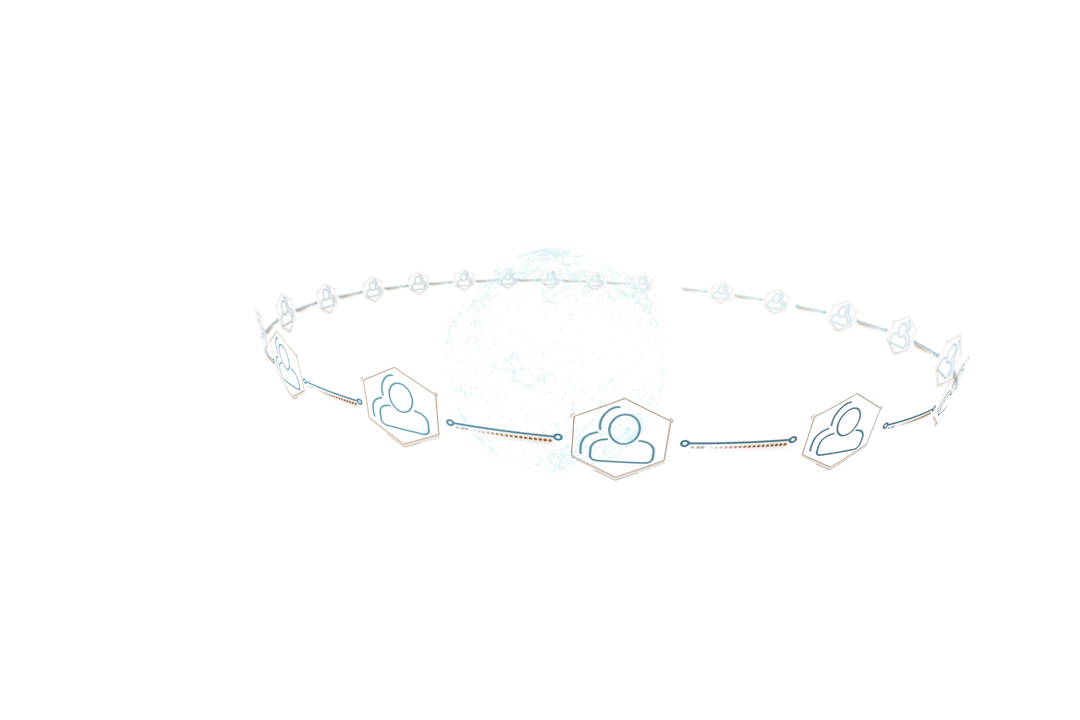 Transparent Globe with People Icons Linking in Teamwork Circle