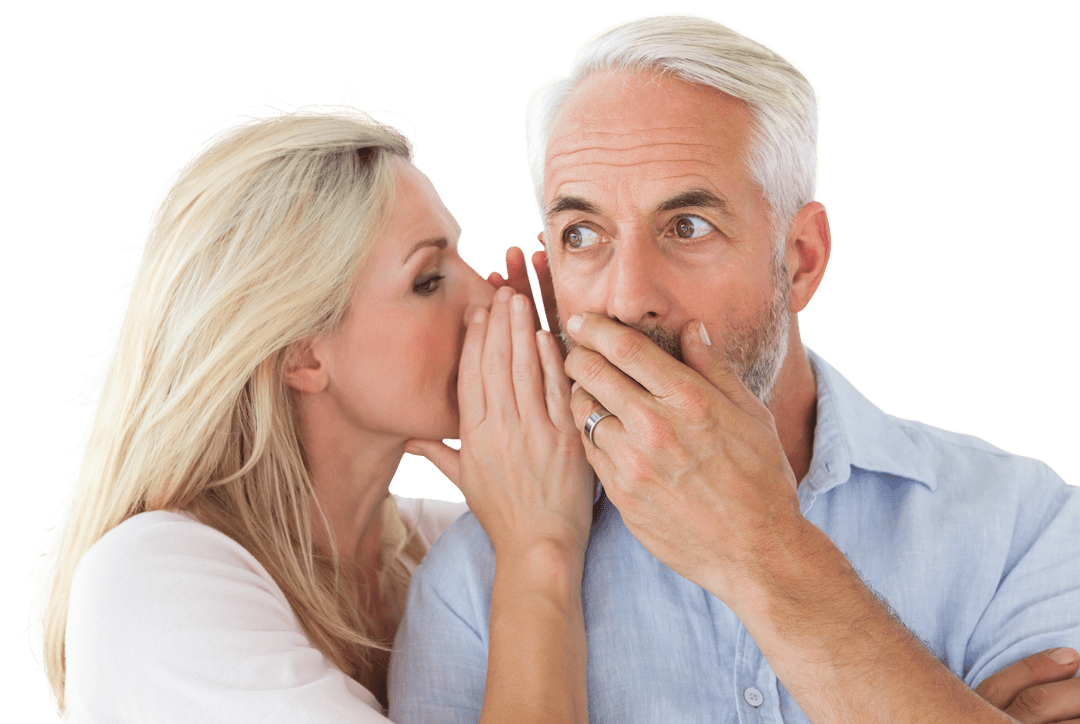 Caucasian Couple Whispering on Transparent Background