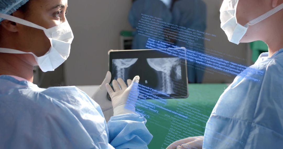 Surgeons Analyzing Digital X-ray in Operating Room