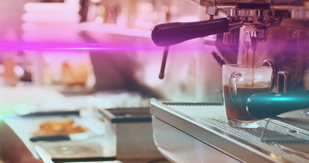 Espresso Pouring from Professional Coffee Machine in Cafe